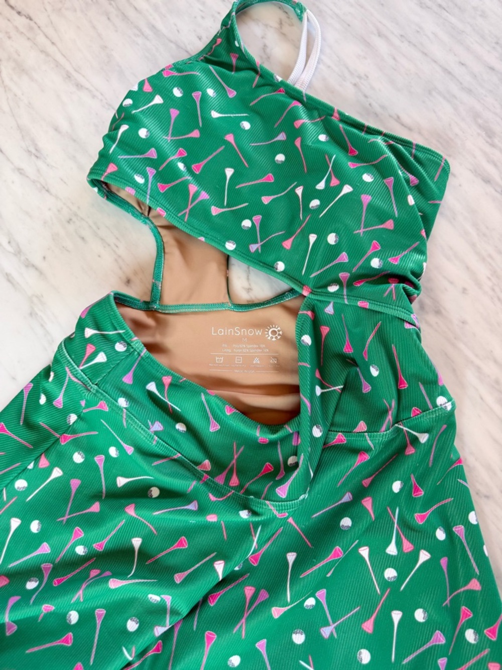 LainSnow Green One-Shoulder Cutout Dress with Pink & White Print - Picture 4 of 5